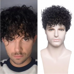 4 Pcs Black Short Curly Wigs For Men With High Temperature Fiber