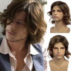 7 Pcs Brown Curly Bob Wigs for Men