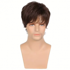 2 Pcs Short Brown Bob Mens Natural Synthetic Wig