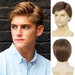 3 Pcs Natural Brown Short Curly Synthetic Wigs For Men