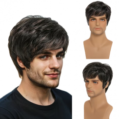 4 Pcs Comfortable Natural Straight Mens High Temperature Fiber Short Wig