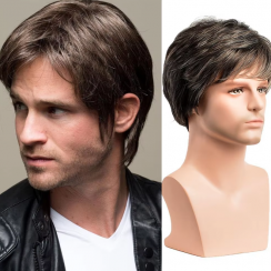 2 Pcs Realistic Natural Synthetic Mens Short Straight Wig