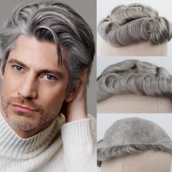 Durable Top Quality Remy Male Human Hairpiece Thin Skin Full PU