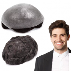 Thin Skin Knotted Human Hair Mens Toupee