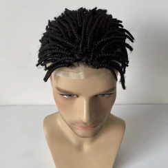 2 Pcs Full Hand Made Afro Curly Human Hair Prostheis Pieces Braided Wigs for Men