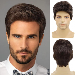 2 Pcs Mens Short Heat Resistant Synthetic Natural Wig