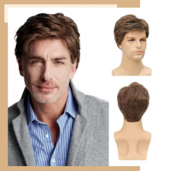 2 Pcs Modern Short Diagonal Bangs Wigs for Men for Daily Use