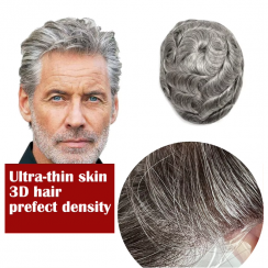 3 Pcs Ultra Thin Skin Invisible V Loop Grey Hair Piece